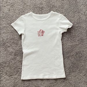 white brandy top with embroidered devil :)